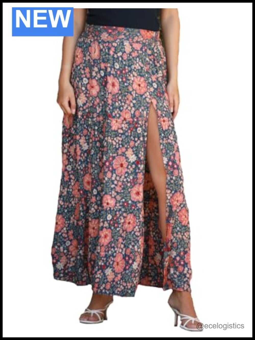 Angie Printed Maxi Tiered Skirt with Slit Pull-On